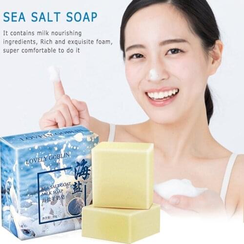 60g Sea Salt Soap Facial Cleaner Moisturizing Cleaner Pimple Acne Remover Opens Pores Goat Milk Soap Face Care Wash Base Soap