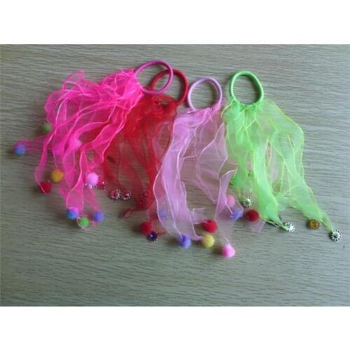 Cheap 2019 new fashion women mutil- color satin ribbon crystal ball hair band rope scrunchie ponytail holders free shipping