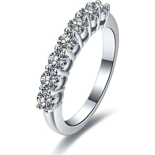 Test Positive 0.1*7 CT G-H Round Moissanite Engagement Ring Solid 925 Sterling Silver Ring Wedding band