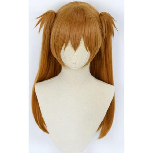 Anime EVA Asuka Langley Soryu Cosplay Wigs Long Orange With 2 Ponytail Clips Heat Resistant Synthetic Hair Wig + Wig Cap