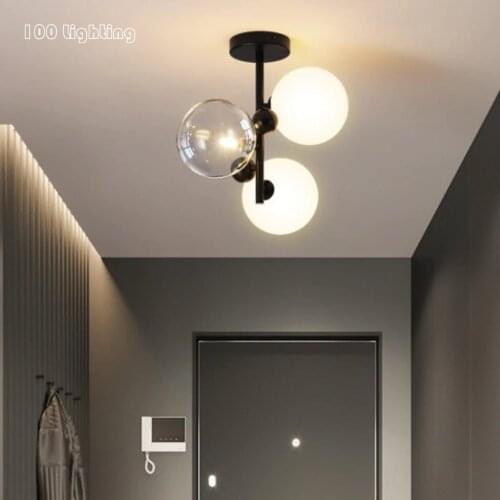Nordic Clear White Glass Ceiling Lights Corridor Aisle Stairs Ceiling Lamp G9 110-240V Black Metal Bedroom Lighting Fixtures