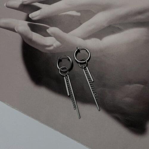 Origin Summer Rock Long Linked Chain Earrings for Women Silver Color Circle Geometrical Titanium Steel Dangle Earrings Brincos