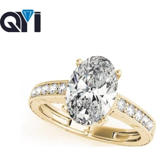 QYI 14k Yellow gold Women Rings 3 ct Simulated diamond Engagement Wedding Finger Ring Female Fine Jewelry Gift