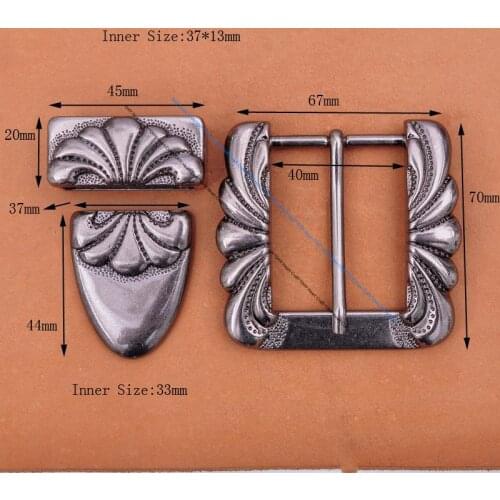 40mm Vintage Silver Western Cowboy Rodeo Floral Carved Jeans Apparel Leather Belt Leathercraft 3PCS Set Belt Buckle Replacement