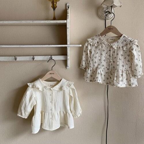 2021 New Autumn Baby Girl Clothing Peter Pan Collar Infant Long Sleeve Shirts Girls Blouse Single Breasted Autumn Kids Cardigan