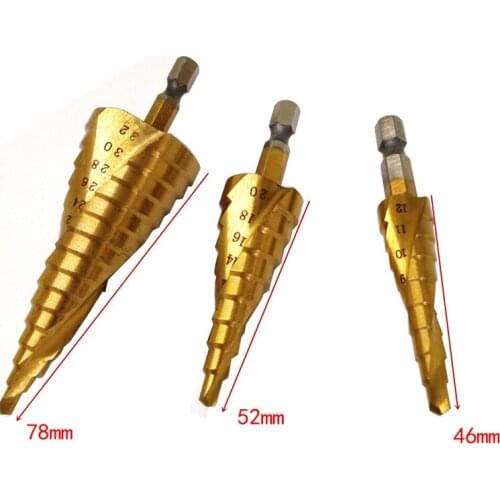 Free shipping Spiral groove 4-32 step drill 4-20 titanium-plated hexagonal handle reaming pagoda drill 4-12 mm opener