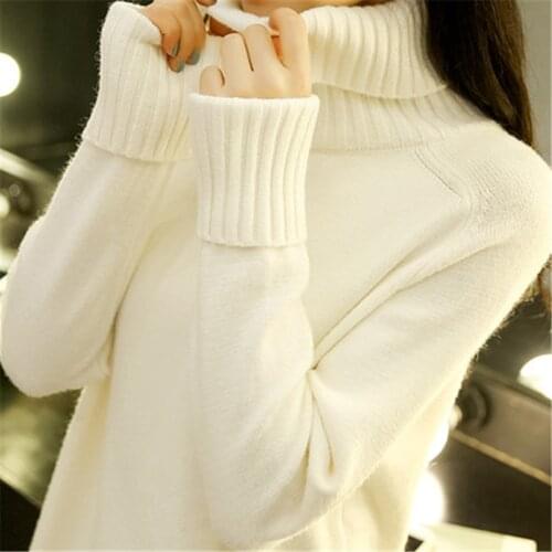 Women Oversize Basic Knitted Turtleneck Sweater Female Solid Turtleneck Collar Pullovers 2020 Autumn Winter Knitted Sweaters