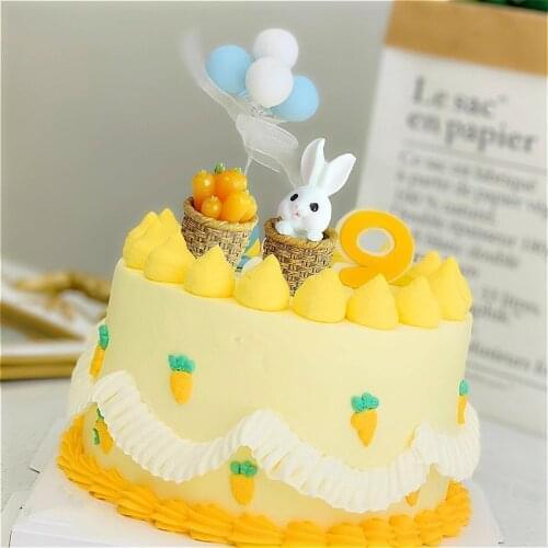 Cake Topper Rabbit Carrot Clay Balloon Kids Happy Birthday Wedding Decoration Cupcake Decoration Party Baking Supplies DIY
