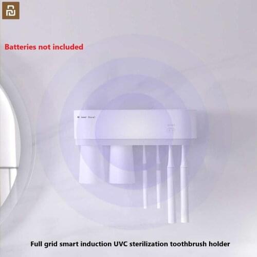 Youpin Full grid smart induction UVC sterilization toothbrush holder toothpaste dispenser wall shelf with two toothbrush cups