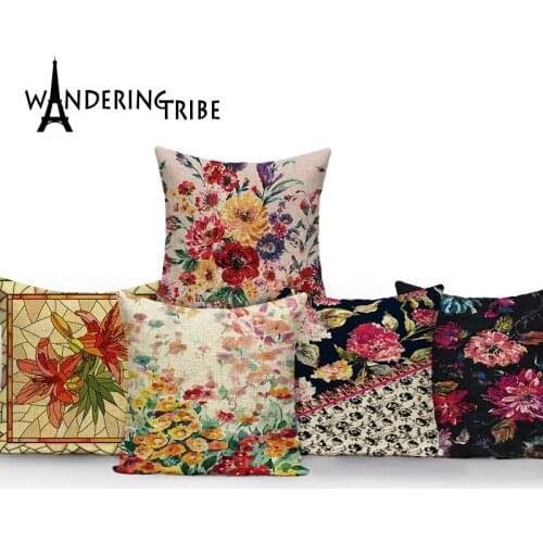 Vintage Floral Pillow case PLANT Cushion Cover abstractive Pillow Case Decorative 45x45cm Linen Deco Sofa Cushion housse coussin