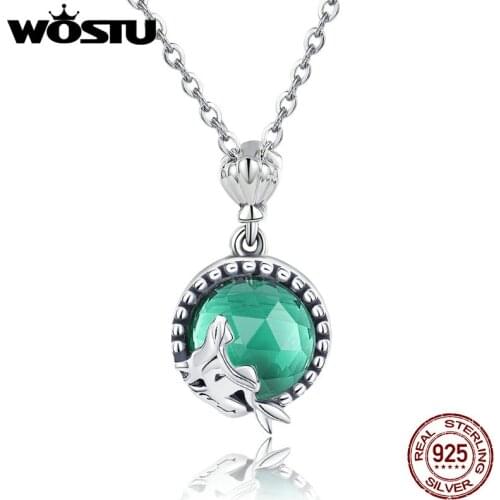 WOSTU New Trendy 925 Sterling Silver Love of Mermaid Pendant Choker Necklace For Women Fashion kolye Jewelry Gift CQN262