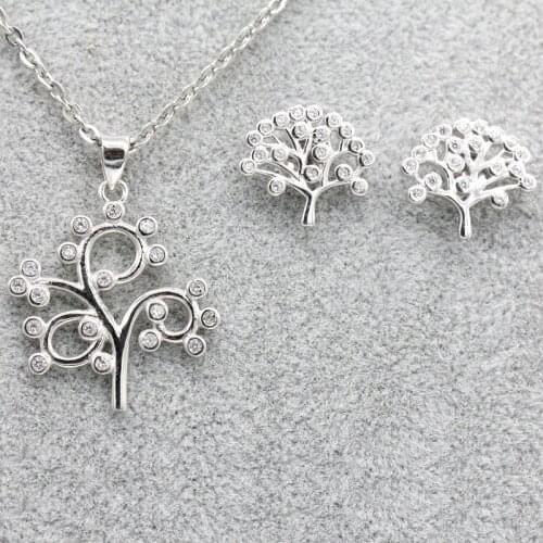 Jewelry Set 925 Sterling Silver Tree Pendant Necklace Earrings Set Trendy Jewelry for Women Wedding Valentines Day Gift