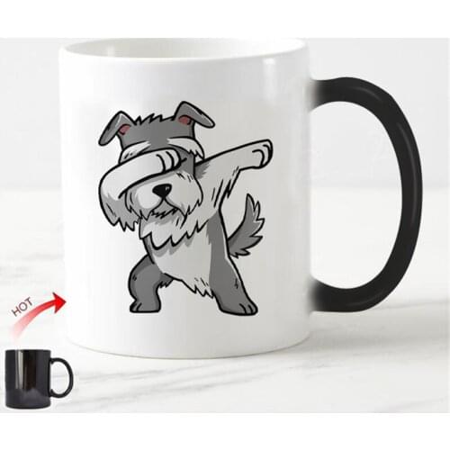 Funny Schnauzer Dab Magic Mug Cute Dog Dabbing Coffee Mug Beer Tea Cup Heat Color Change Creative Joke Pet Dogs Gift Ceramic