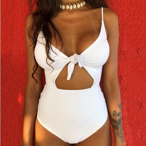 2021 New Arrival Summer Women One Piece Swimsuit Sexy Hollow Out Swimwear Solid Color Bathing Suit Bandage Beachwear