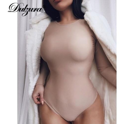 Dulzura cotton women bodysuit bodycon sexy long sleeve solid o neck streetwear 2019 autumn winter clothes elegant party romper