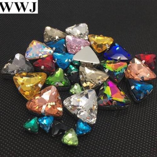 18mm 23mm triangle shape Glass Crystal sew on claw rhinestone High quality sew-on beads dress jewelry making