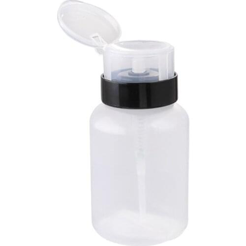 200ml Clear Push Down Refillable Empty Bottle Lockable Press Pump Dispenser for Nail Polish Makeup Remover Container