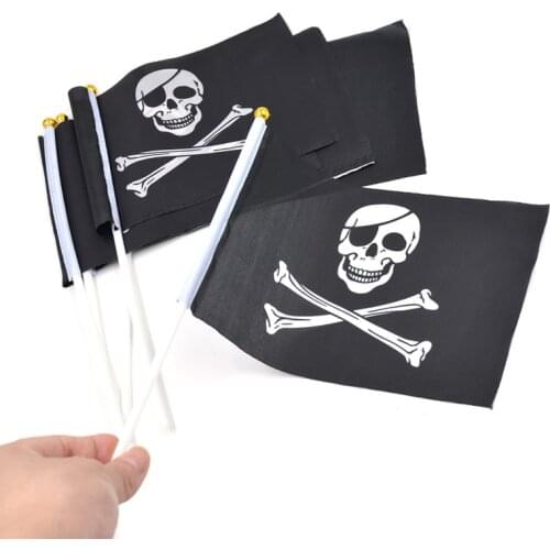 5 Pieces/Lot Skull and Cross Crossbones Jolly Roger Pirates Hand Flag 21x14cm DIY Flags for Party Decoration