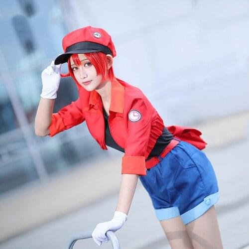 Anime Cells At Work Erythrocytes Cosplay Costume Red Blood Cosplay Hataraku Saibou 5pcs Full Set Halloween Costumes for Women