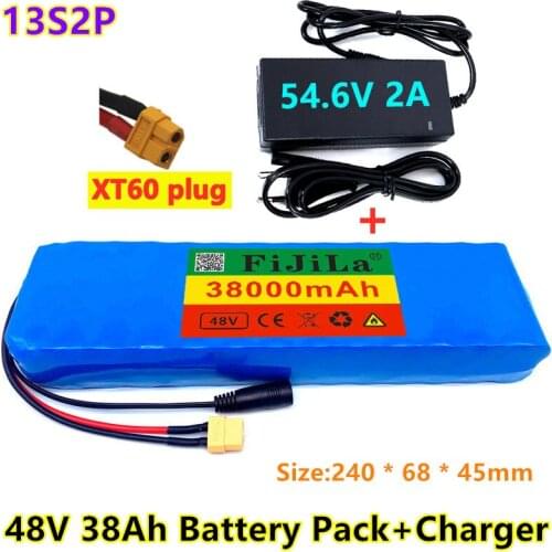 E-bike battery 48V 38Ah 18650 lithium ion battery pack 13S2P bike conversion kit bafang 1000w and 54.6V 2A Charger + XT60 Plug