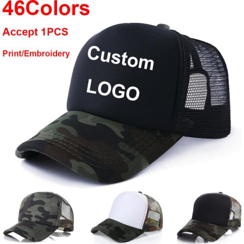 Custom Logo!Baseball Cap Print Free 46 Colors Summer Adult Child Personality Trucker Hat Polyester Gorros Blank Mesh Cap Unises