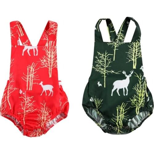 Citgeett Summer Christmas 0-18M Newborn Baby Girl Boy Reindeer Forest Print Bodysuit Sleeveless Backless Toddler Green/Red Xmas