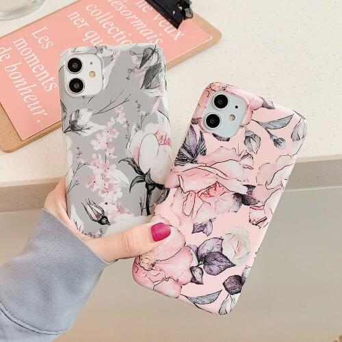 Vintage Flowers Case For iPhone XR XS Max 12 11 Pro Max X 6 6S 7 8 Plus Phone Cases IMD Soft Art Floral Leaves Back Cover Coque