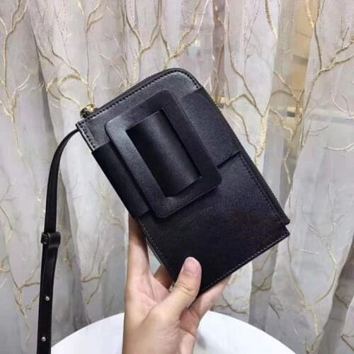 Phone Case Bags Leather Button Luxury Design Card Bag Large Capacity Leather Phone Bag Black Mini Messenger Bag for Women