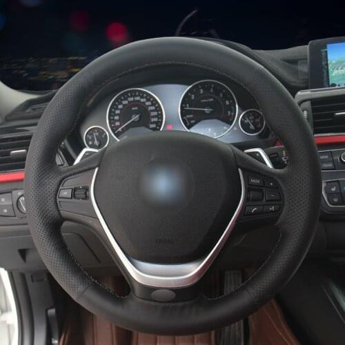 Black Artificial Leather Car Steering Wheel Cover For BMW F20 F21 F22 F23 F30 F31 F34 F32 F33 F36