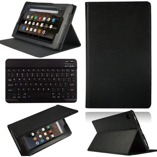 For Amazon Fire 7/Fire HD 8 /Fire HD 8 Plus /Fire HD 10 PU Leather Drop Resistance Front Bracket Cover+Bluetooth Keyboard+Stylus