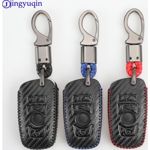 Jingyuqin 3 Color Carbon Leather Car Key Case Cover Shell For BMW 520 525 f30 f10 F18 118i 320i 1 3 5 7 Series X3 X4 M3 M4 M5
