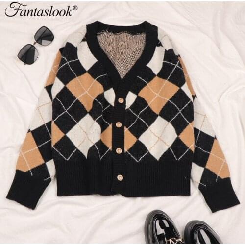 Vintage Plaid Cardigan Sweater Women Casual Warm Long Sleeve Knitted Sweater Pullover Winter England Style Jumper Mujer