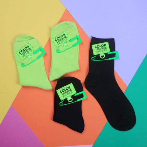 Korean version of silver light green cotton Socks womens Kawaii cloth label pin female socks fashion Japanese Maiden Socks