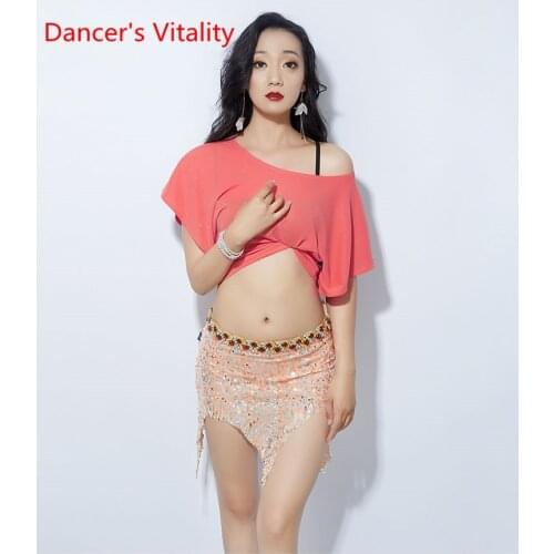 Belly Dancer Sequined Short Skirt Suit Training Set Bling Short Sleeves Top 2pecie With Underwear Bellydance Outfit Oriental Dan