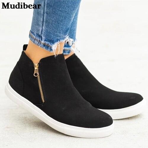 Mudibear Women Shoes Plus Size 43 Vulcanized Shoes Woman Autumn Flats Zipper Sneakers Women 2019 New Casual Chaussures Femme