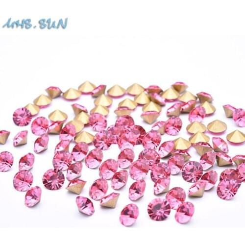 MHS.SUN SS35-SS45 Pointback Glass Nail Rhinestones Fuchsia/Rose Pink Round Crystal For Wedding Garment Decoration Loose Stones