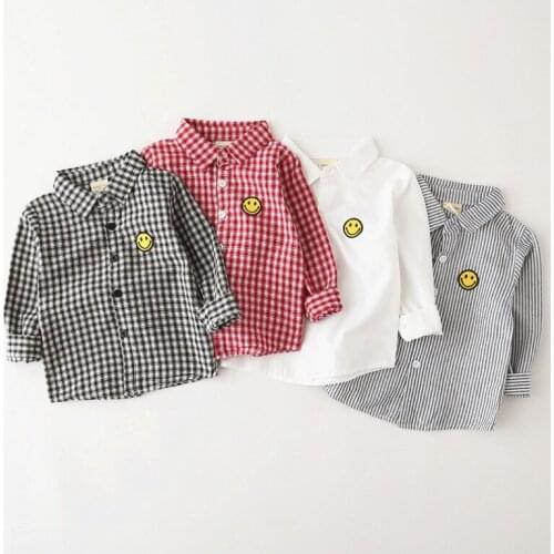 Fashion Baby Boy Plaid Shirts New Style Striped Children Cotton Shirt Clothes Long Sleeve Kids Girls Tops For Spring Summer