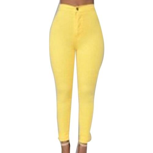 Fashion Lady Solid Color High Waist Button Slim-Fit Causals Pants Pencil Trousers Button Slim-Fit Pants Women Casual Trousers