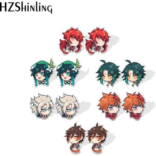 2021 New Arrival Genshin impact Cartoon Acrylic Stud Earrings Stainless Steel Resin Epoxy Jewelry
