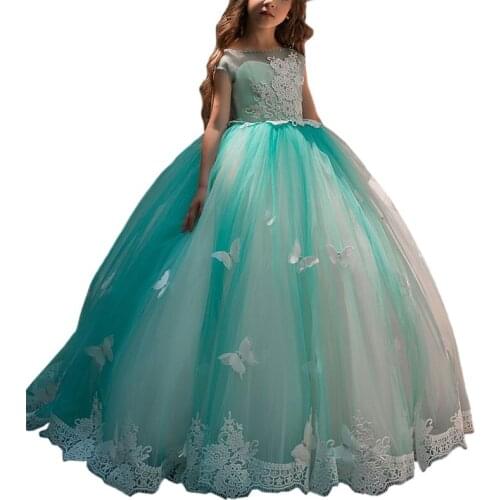 Fancy little girls dresses with butterfly lace kids prom ball gown fantasia infantil para menina long party dress for girls