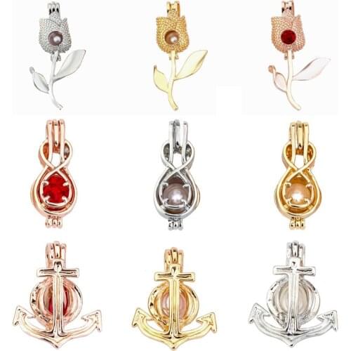 2019 new three-color rose, violin, hook alloy pendant Alloy Pendant Pearl Cage Pendant DIY Necklace pendant accessories