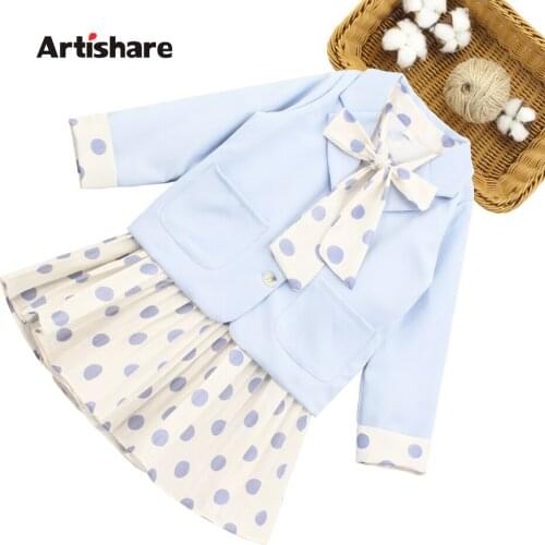 Teen Girls Clothing Jacket + Dot Dress Girl Clothes Spring Autumn Tracksuit For Girl Casual Style Tracksuit Kids