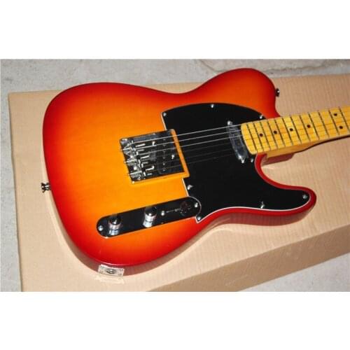Factory Wholesale Red Body Electric Guitar with Black Pickguard,Yellow Neck, Offer Customized