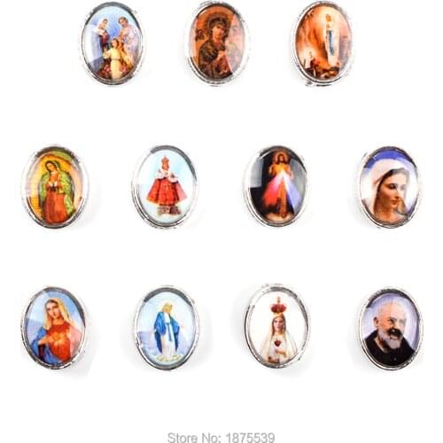 Oval Alloy Beads Jesus Mary Fatima Lourdes Guadalupe Color Catholic Saint Figures