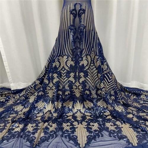 Lake Blue/gold Nigerian Mesh Net Lace Fabric African Sequins Lace Fabric High Quality French Mesh Tulle Lace Fabric with Sequins