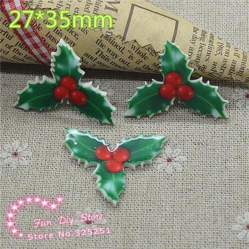 Planar Christmas holly leaf printed Flat back Scrapbooking 50pcs/lot 27*35mm