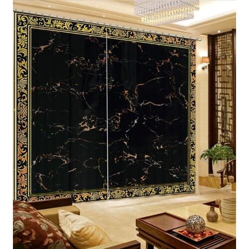 Luxury Blackout 3D Window Curtain For Living Room European Curtains Photo Painted 3D Curtain Living room black curtains