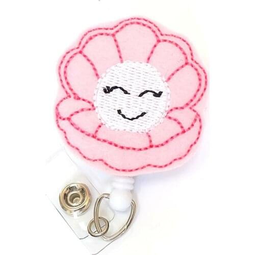 Pink smiling flower yoyo name card felt Retractable id Badge Reel holder for nurse