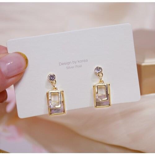 JUWANG Earring For Women Die Shell Elegant 14k Real Gold Luxury Crystal Zircon Temperament Geometric Simple Earring New Products