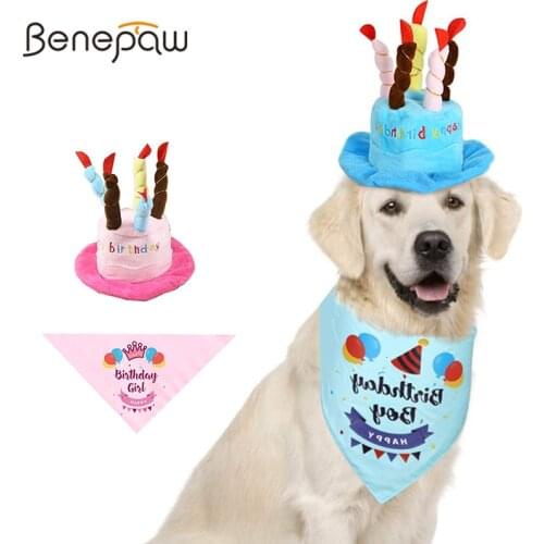 Benepaw Boy Girl Dog Birthday Bandana Scarf Candle Hat Set Party Pet Supplies For Puppies Perfect Outfits And Decorations